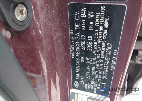 2017 Kia Forte Lx from USA, damaged, VIN 3KPFK4A74HE133502